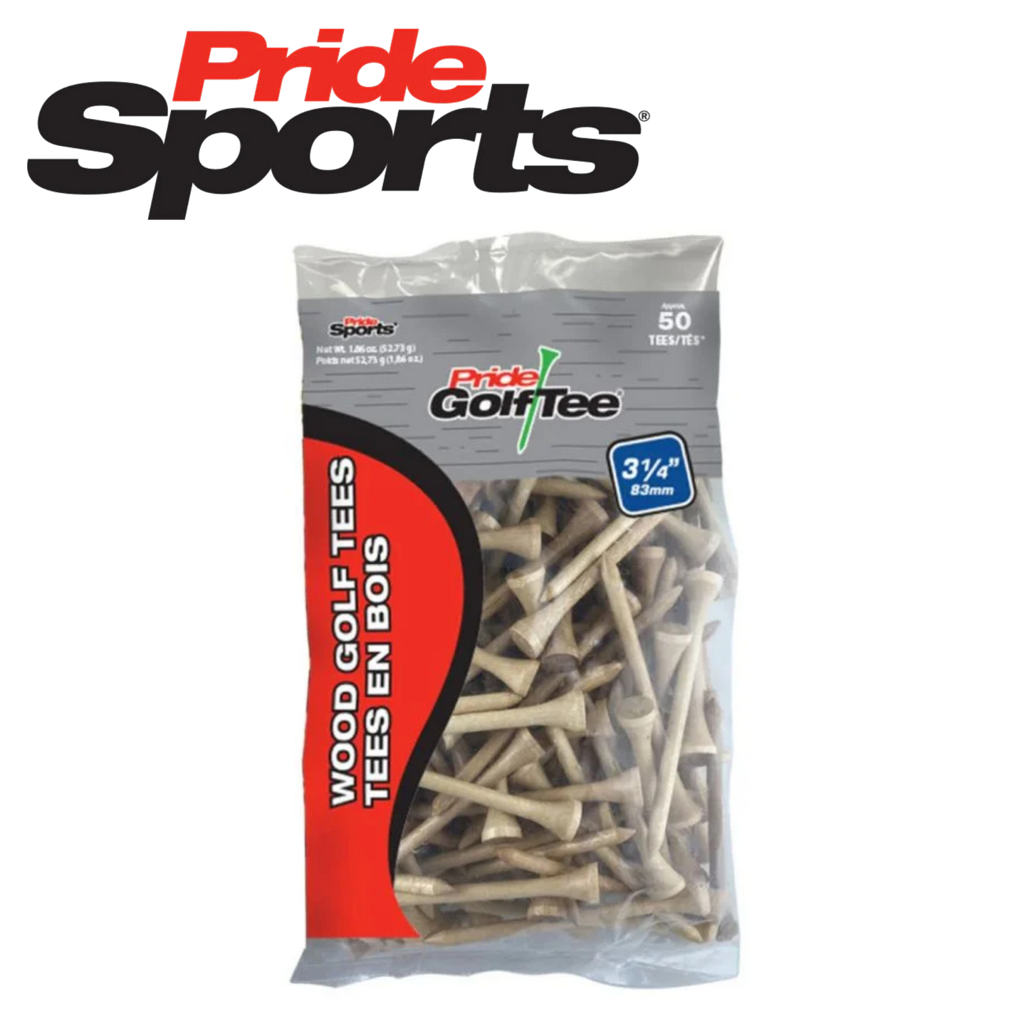 Pride: Natural Wood Golf Tees - 3 1/4 Inch (50 Count)