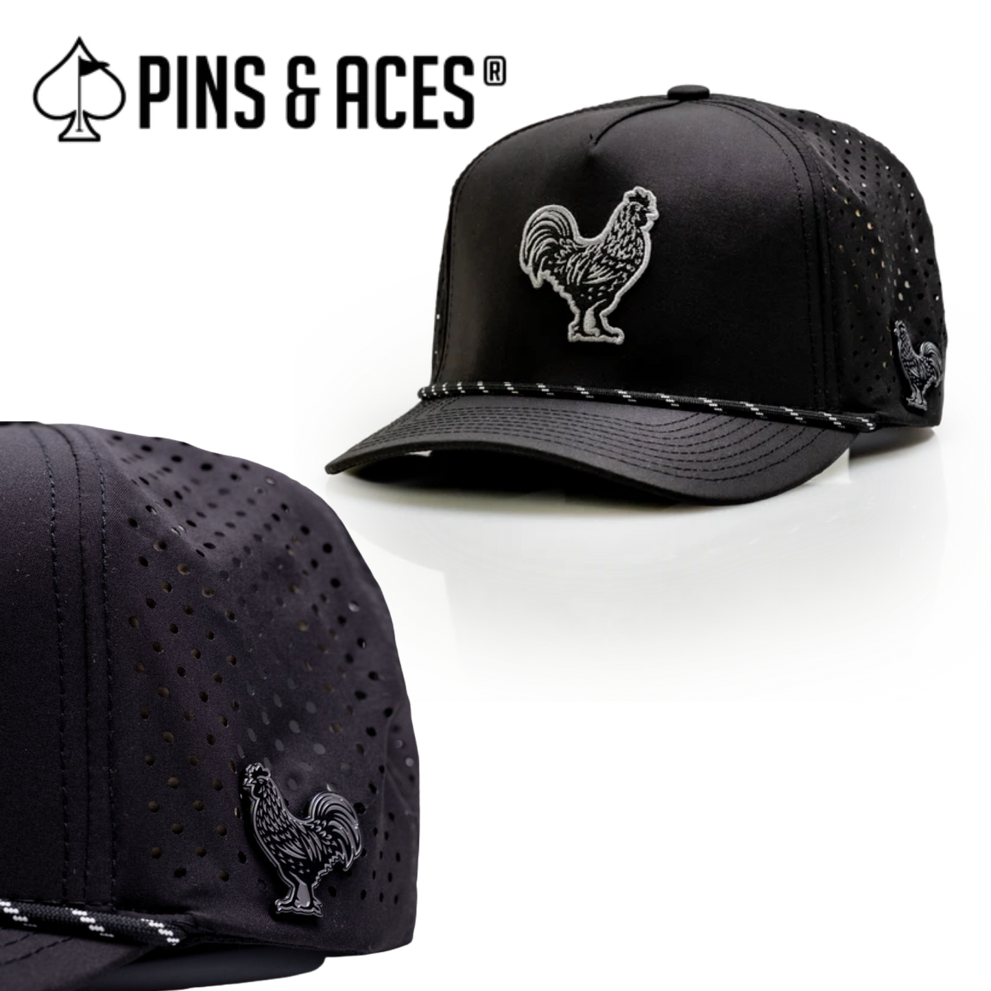 Pins & Aces: Black Cock Snapback Hat & MATCHING Ball Marker