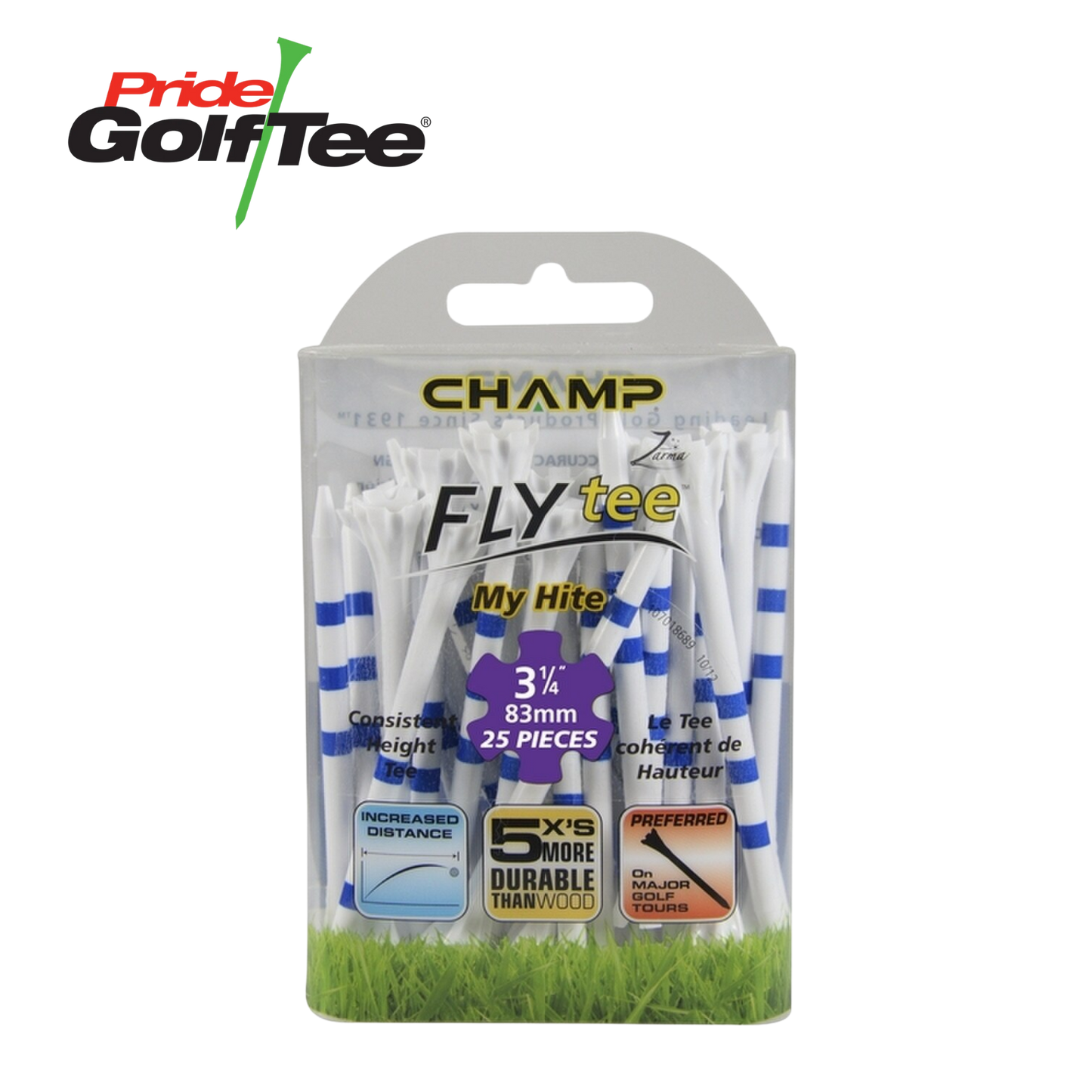 Pride: Zarma Plastic Fly Tee 3 1/4" - White / Blue 25 Pack
