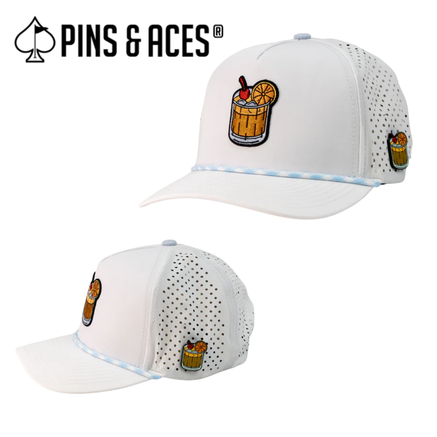 Pins & Aces: Old Fashioned White Snapback Hat & MATCHING Ball Marker