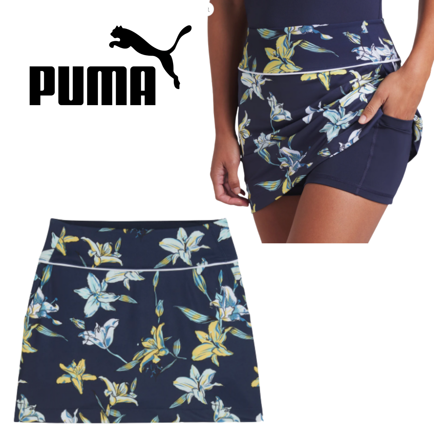 Puma Womens Blake Knit Lily Floral Skirt - Deep Navy