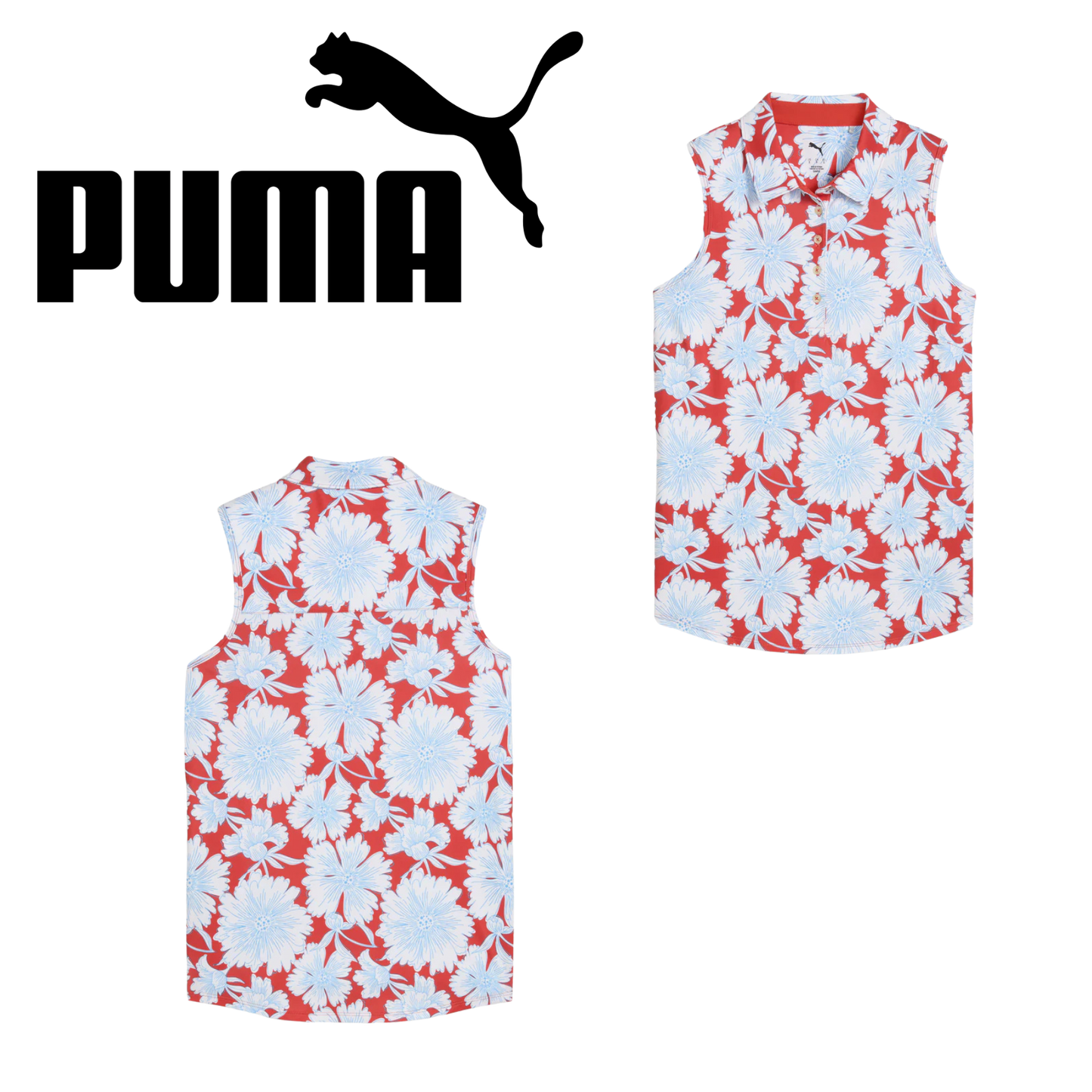 Puma Womens Cloudspun Botanic SL Polo - Red Fire/Light Blue