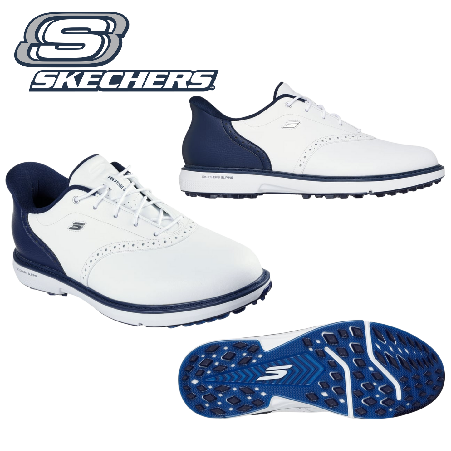 Skechers Slip Ins: Go Golf Prestige SL Spikeless Golf Shoes - White/Navy