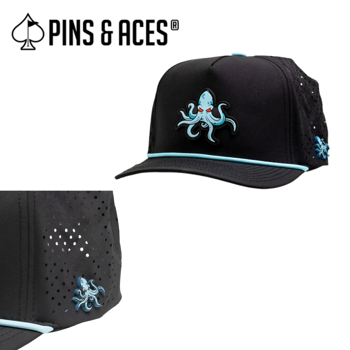 Pins & Aces: Kracken Black Snapback Hat & MATCHING Ball Marker