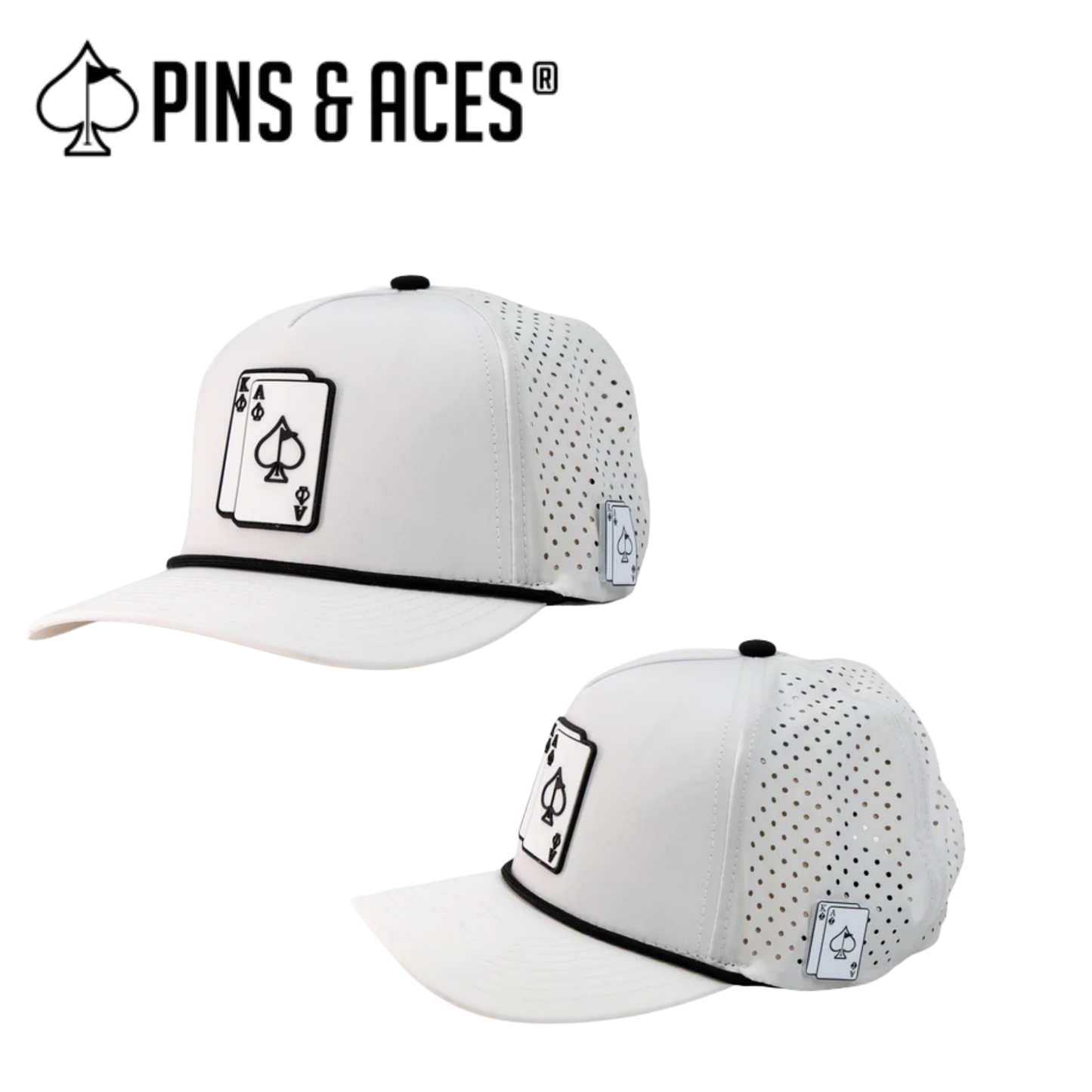 Pins & Aces: AK White Snapback Hat & MATCHING Ball Marker