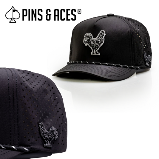Pins & Aces: Black Cock Snapback Hat & MATCHING Ball Marker
