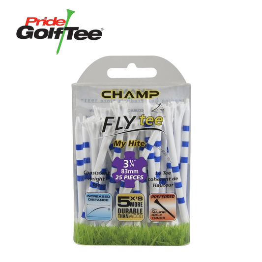 Pride: Zarma Plastic Fly Tee 3 1/4" - White / Blue 25 Pack