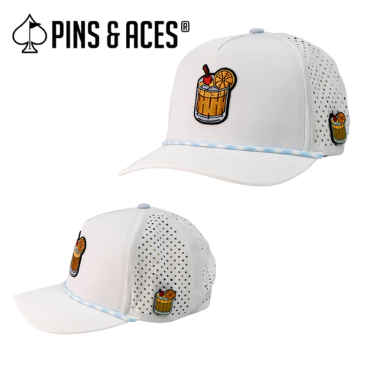 Pins & Aces: Old Fashioned White Snapback Hat & MATCHING Ball Marker