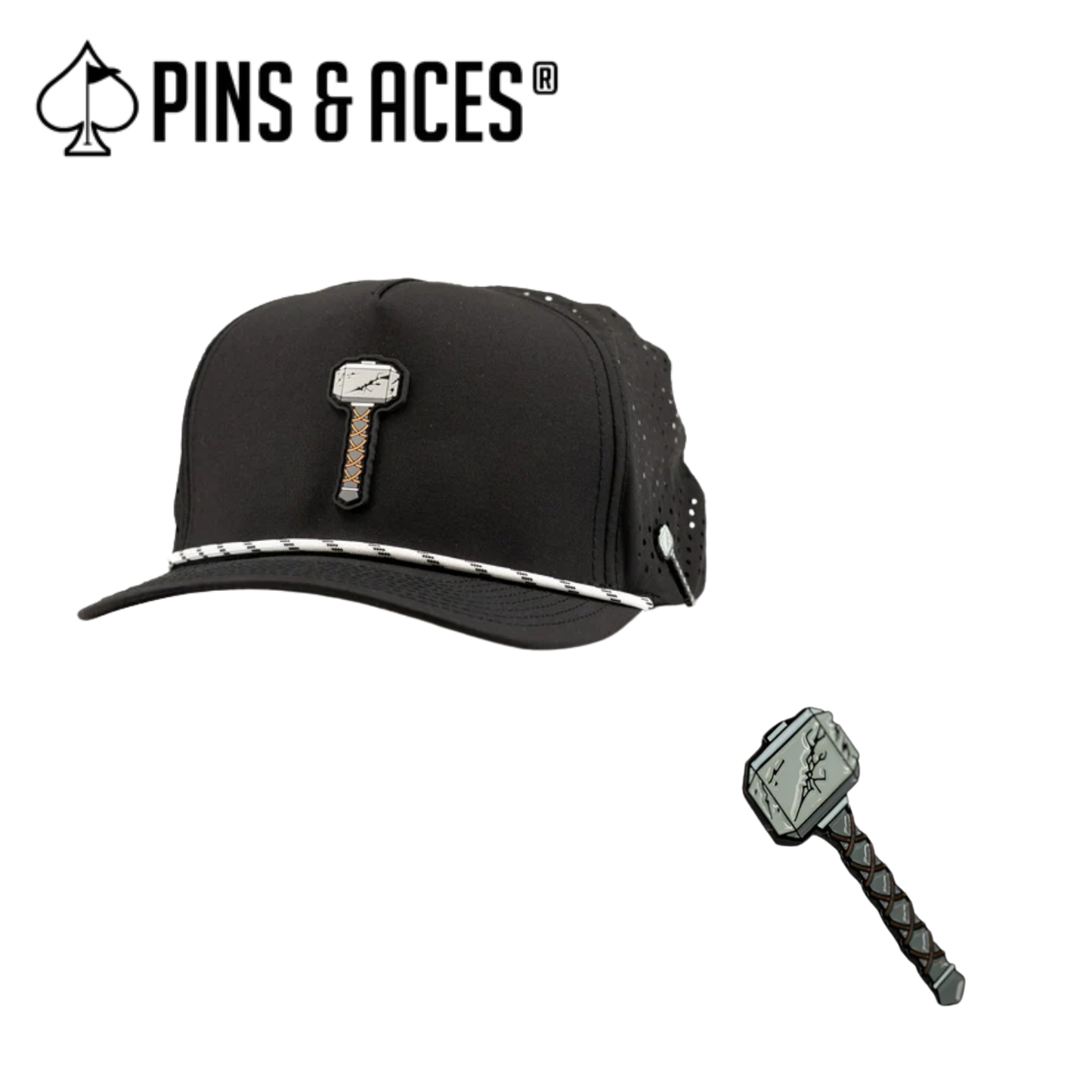 Pins & Aces: Thor's Hammer Black Snapback Hat & MATCHING Ball Marker