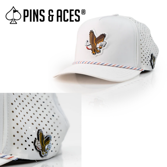 Pins & Aces: Freedom Eagle White Snapback Hat & MATCHING Ball Marker