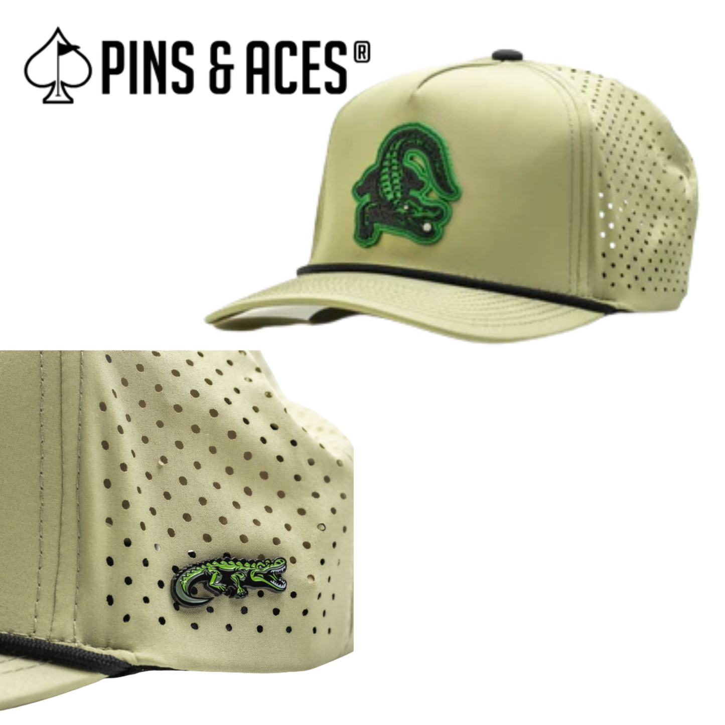 Pins & Aces: Gator Olive Snapback Hat & MATCHING Ball Marker